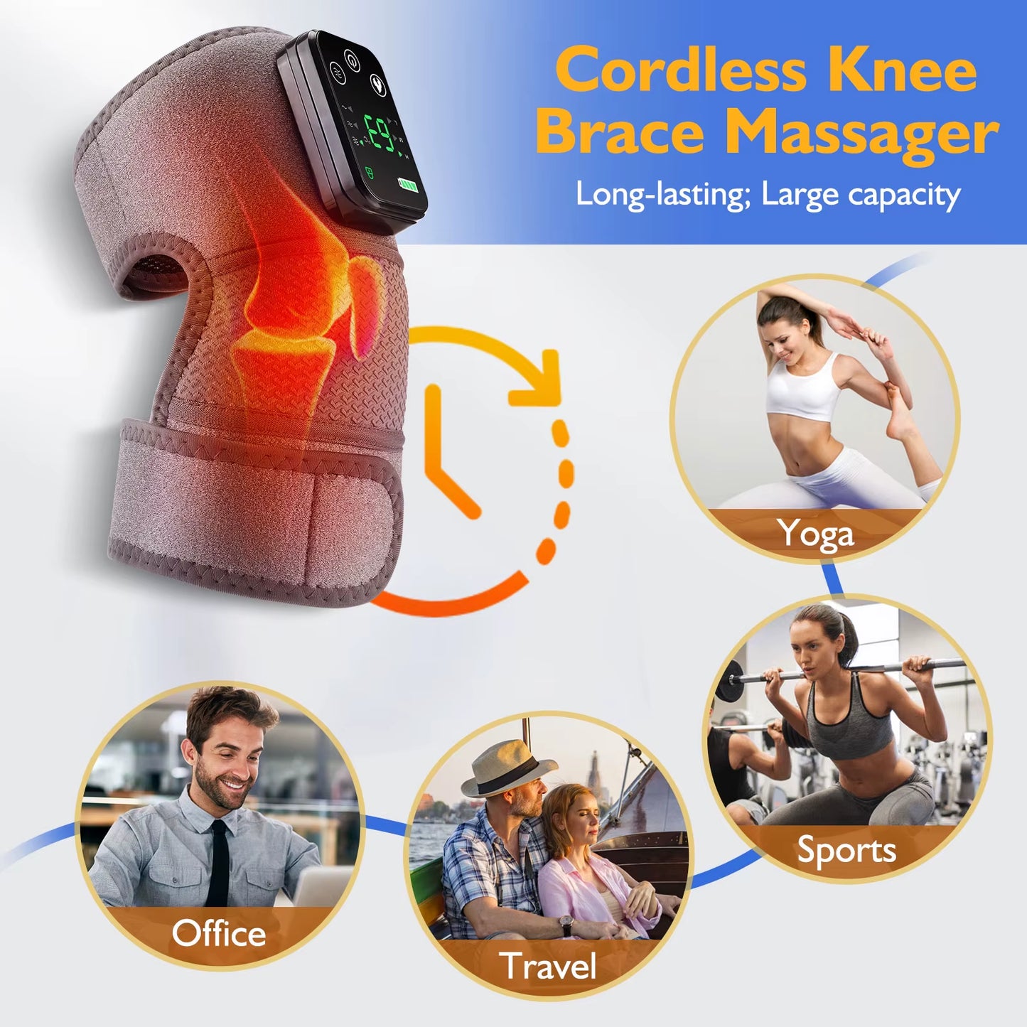 Cordless Electric Knee Massage Device with Hot Compress and Vibration for Joint and Muscle Relaxation