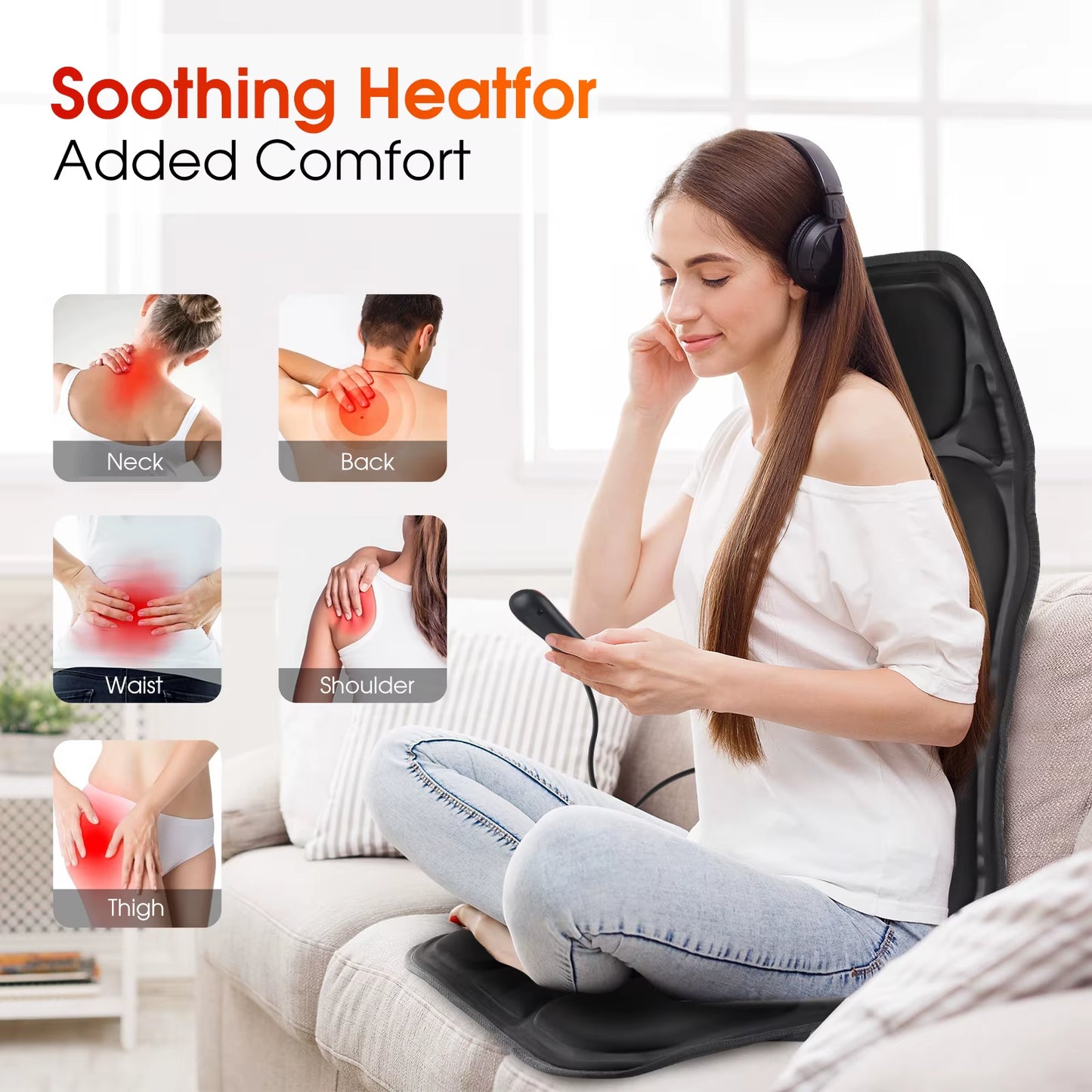 Electric Heating Back Waist Massager Shoulder Back Vibration Massage Mat for Chair Sofa Car Office Home Back Massage Hot Pad