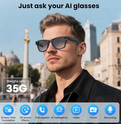 AI Smart Glasses 4K HD Camera, 270mAh, 800W Anti-Shake Camera Glasses with Video Recording Dual Mic