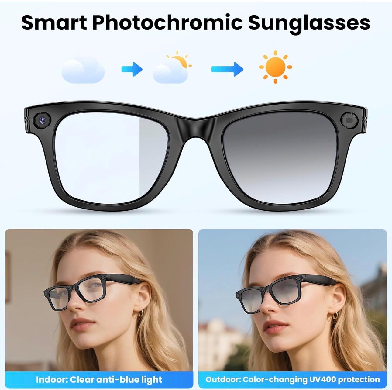 AI Smart Glasses 4K HD Camera, 270mAh, 800W Anti-Shake Camera Glasses with Video Recording Dual Mic