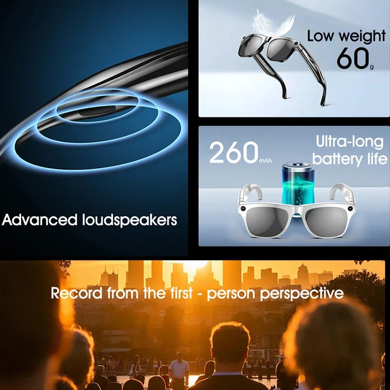 TECHNO-LOGIA 4K HD AI Smart Glasses Chat 260Mah Battery Voice Assistant Control GPT 100MP Camera Bluetooth Call Smart Glasses