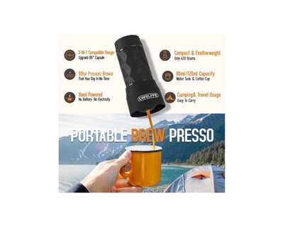 3 In1 Portable Coffee Machine Hot/Cold Water Manual Espresso Maker for Capsule & Ground Hand Press Brewer Hiking Travel